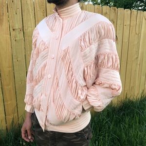 Men’s Vintage 1980’s Silk Light Pink Retro Jacket